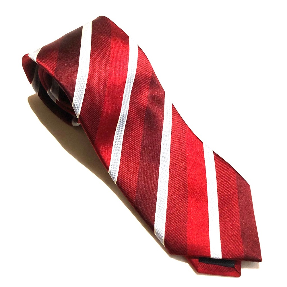 Ermenegildo Zegna Red and White Striped Silk Tie